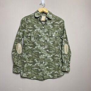 BELL By Alicia Bell Button Up Shirt‎ Long Sleeve Camo Print Elbow Patch Size 12
